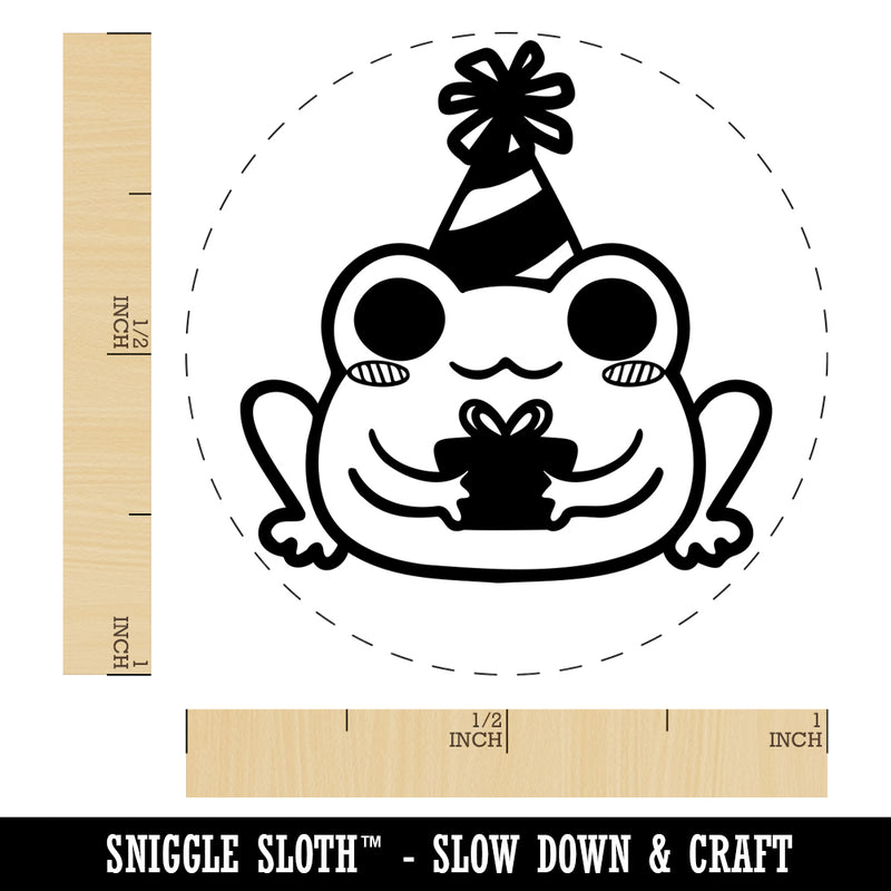 Delightful Kawaii Chibi Birthday Frog Toad Holding Gift Rubber Stamp for Stamping Crafting Planners