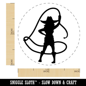Rodeo Cowboy Woman Cowgirl Waving Lasso Around Rubber Stamp for Stamping Crafting Planners