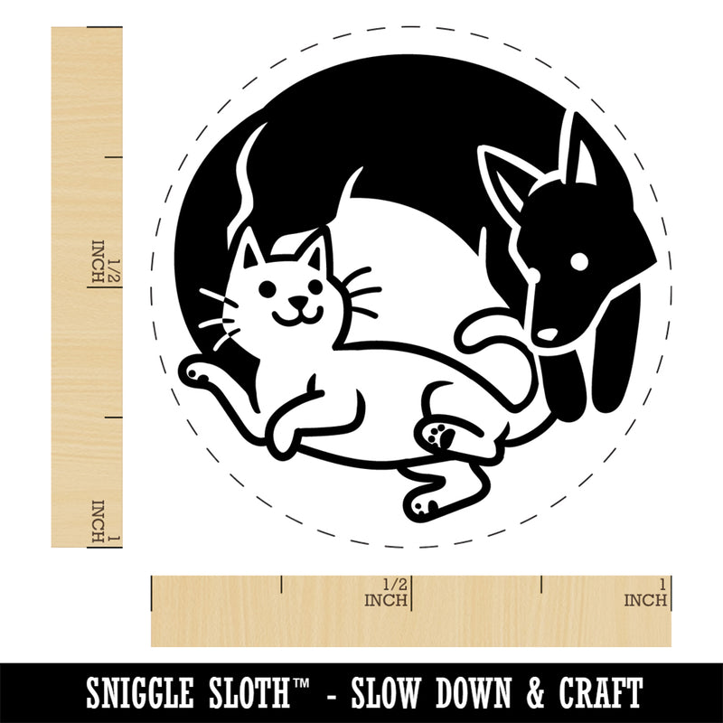 Dog and Cat Chasing in a Circle Rubber Stamp for Stamping Crafting Planners