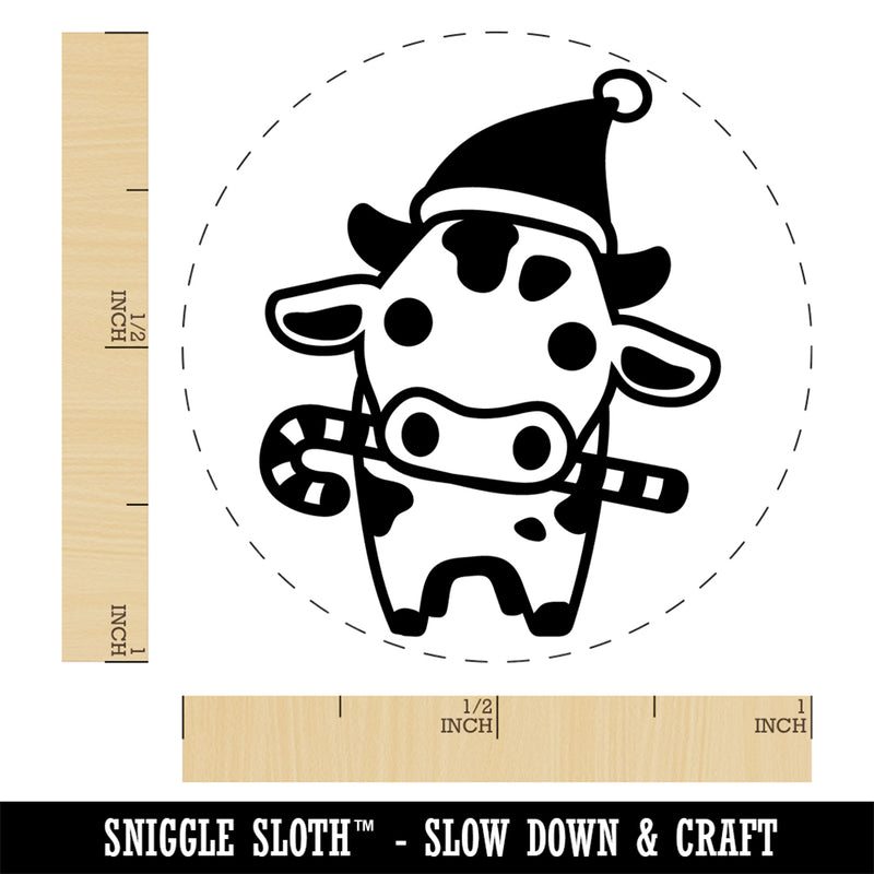 Christmas Cow Holding Candy Cane Rubber Stamp for Stamping Crafting Planners