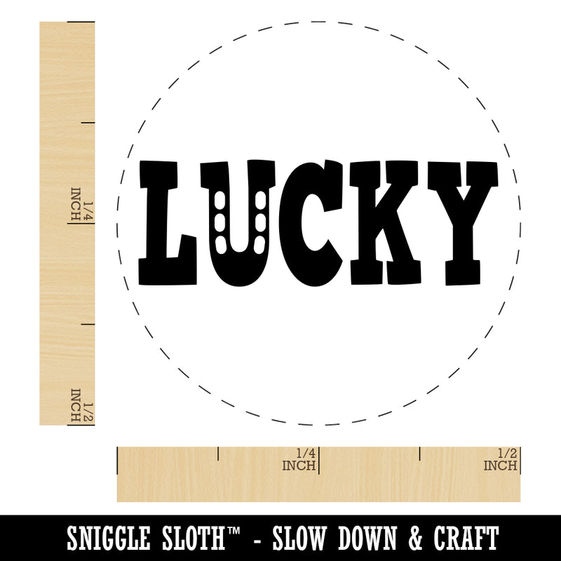 Lucky with Horseshoe Fun Text Rubber Stamp for Stamping Crafting Planners