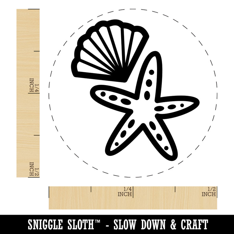 Starfish and Shell Beach Tropical Doodle Rubber Stamp for Stamping Crafting Planners