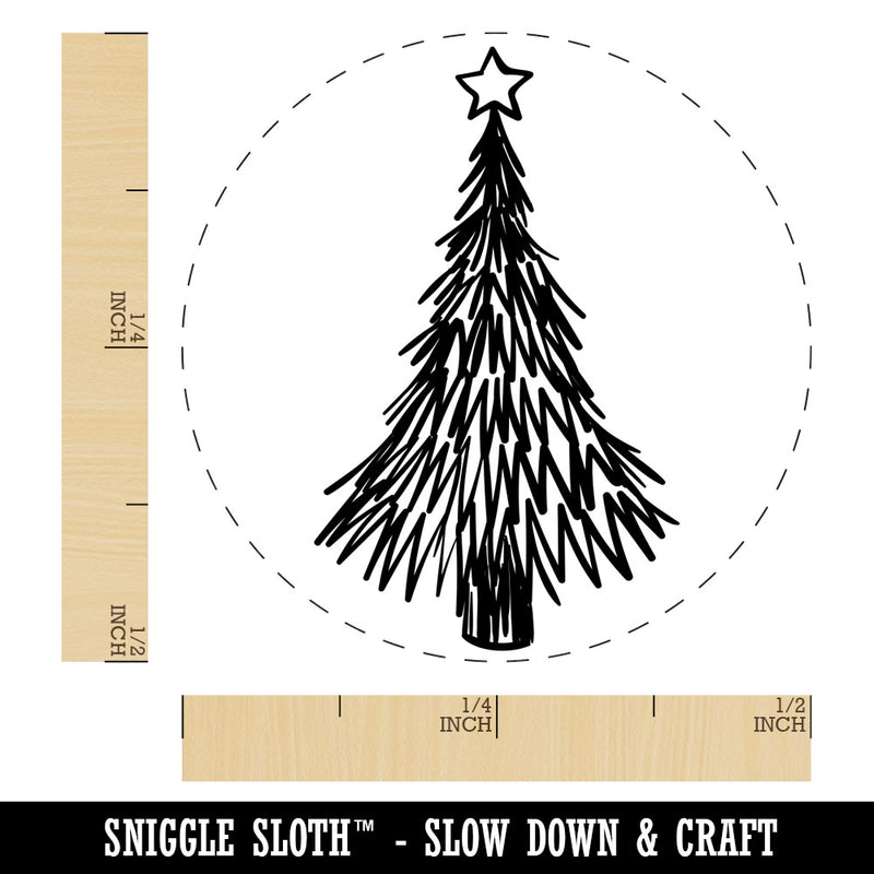 Hand Drawn Christmas Evergreen Tree with Star Rubber Stamp for Stamping Crafting Planners