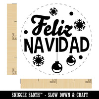Feliz Navidad Spanish with Christmas Ornaments and Snowflakes Rubber Stamp for Stamping Crafting Planners