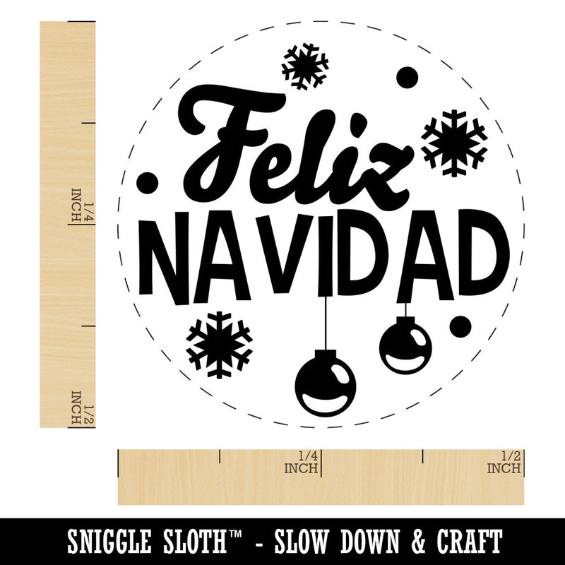 Feliz Navidad Spanish with Christmas Ornaments and Snowflakes Rubber Stamp for Stamping Crafting Planners