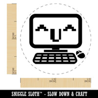 Very Happy Kawaii Computer Face Emoticon Rubber Stamp for Stamping Crafting Planners
