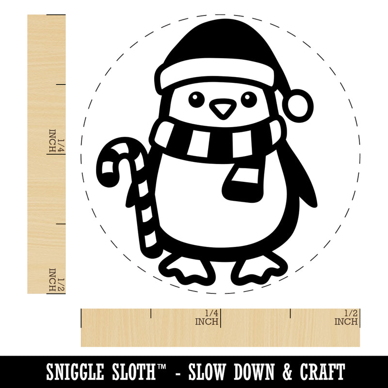 Christmas Penguin with Candy Cane Rubber Stamp for Stamping Crafting Planners