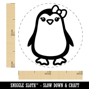 Cute Girl Penguin with Bow Rubber Stamp for Stamping Crafting Planners