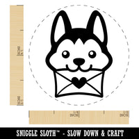 Chibi Husky Dog Holding Mail Envelope Rubber Stamp for Stamping Crafting Planners