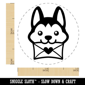 Chibi Husky Dog Holding Mail Envelope Rubber Stamp for Stamping Crafting Planners