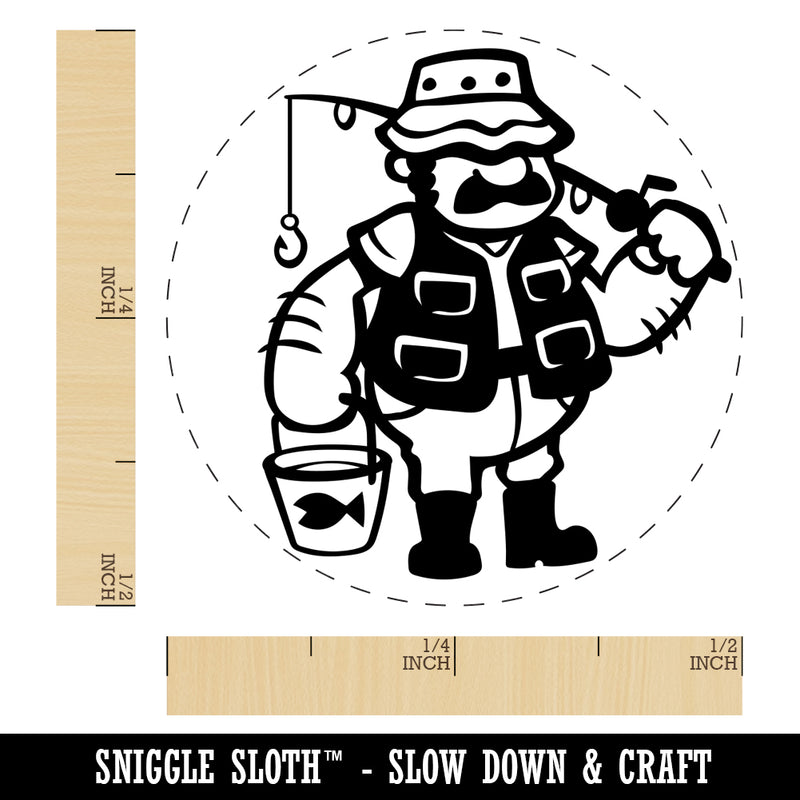 Fisherman Dad with Fishing Rod Rubber Stamp for Stamping Crafting Planners