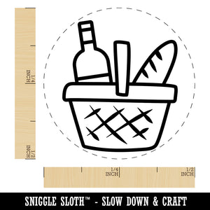 Picnic Basket Wine and Bread Rubber Stamp for Stamping Crafting Planners