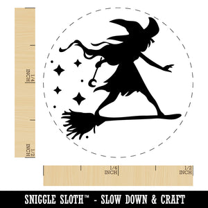 Young Witch Surfing on Broomstick Halloween Rubber Stamp for Stamping Crafting Planners