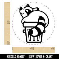 Fat Raccoon Sitting in Trash Can Rubber Stamp for Stamping Crafting Planners