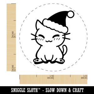 Christmas Sitting Cat Santa Hat Rubber Stamp for Stamping Crafting Planners