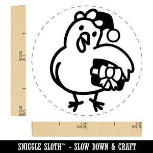 Santa Helper Elf Christmas Chicken with Present Rubber Stamp for Stamping Crafting Planners