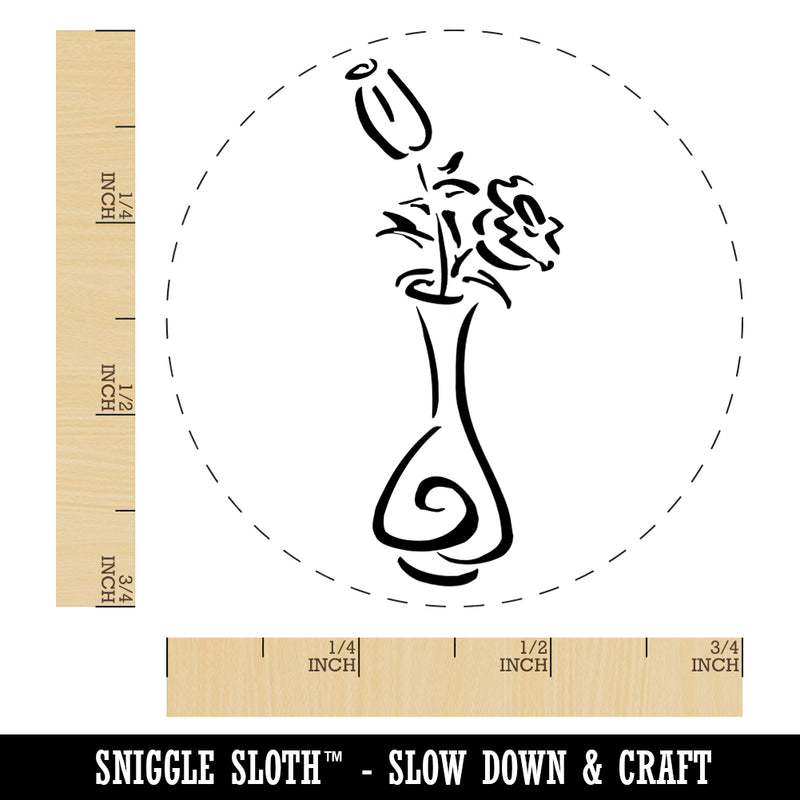 Roses Flowers in Vase Sketch Rubber Stamp for Stamping Crafting Planners