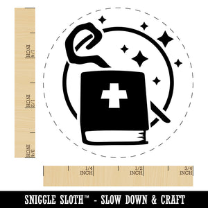 Priest Healer Cleric Tome and Staff Gaming Rubber Stamp for Stamping Crafting Planners