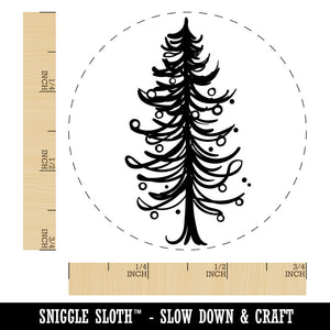 Hand Drawn Artsy Christmas Tree With Ornaments Rubber Stamp for Stamping Crafting Planners