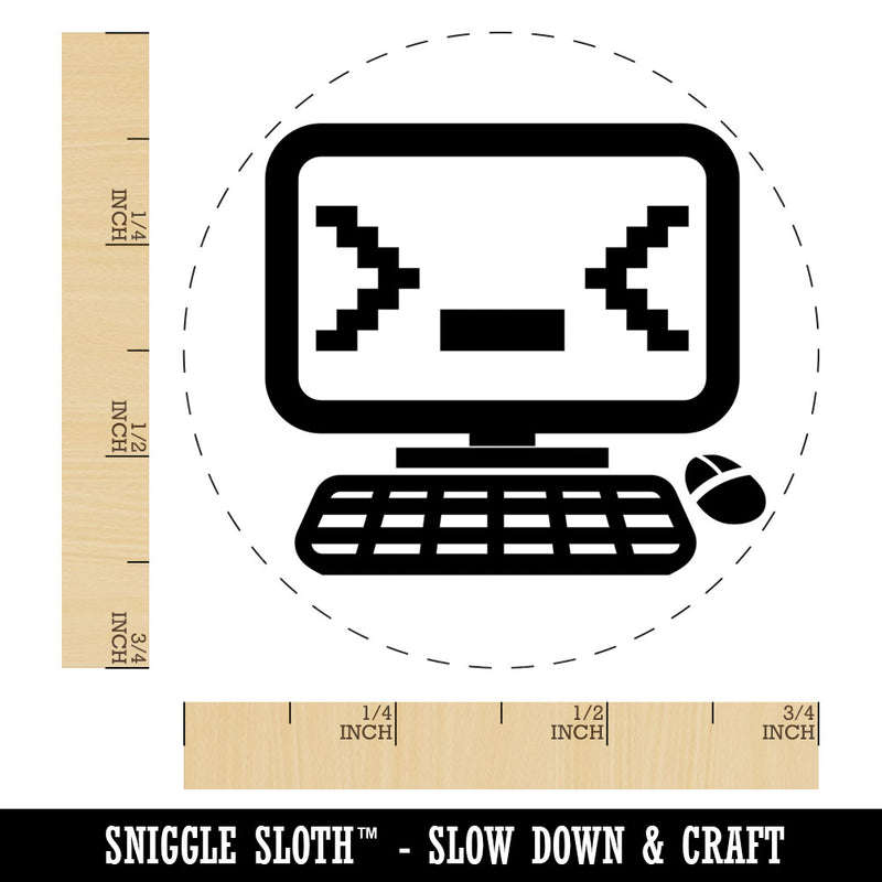 Troubled Kawaii Computer Face Emoticon Rubber Stamp for Stamping Crafting Planners