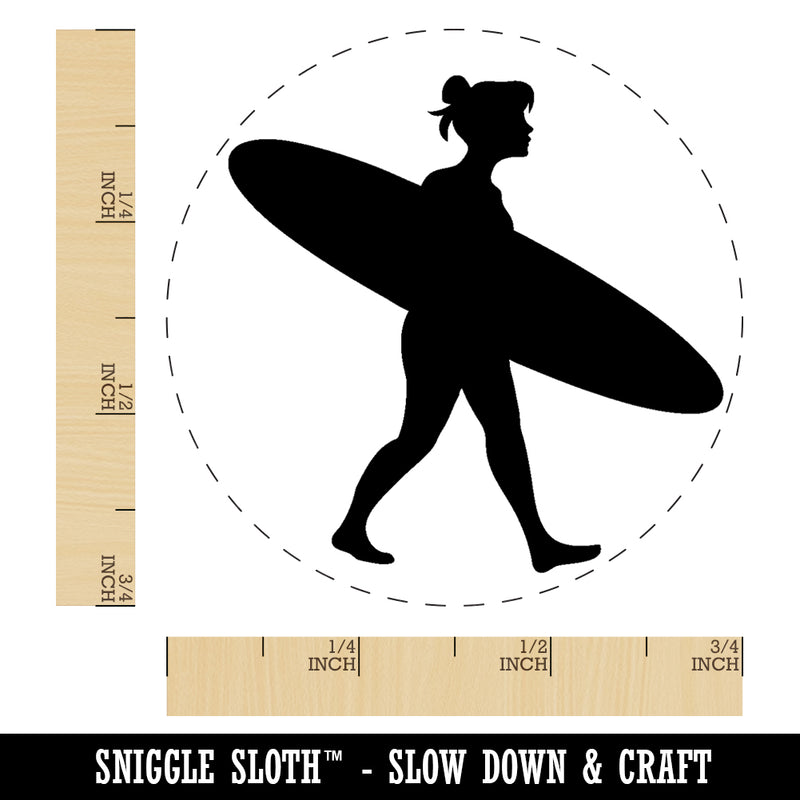 Surfer Woman with Surfboard Walking Rubber Stamp for Stamping Crafting Planners