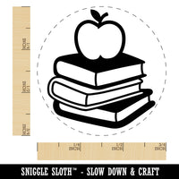 Apple on Stack of Books Reading Library Teacher Rubber Stamp for Stamping Crafting Planners