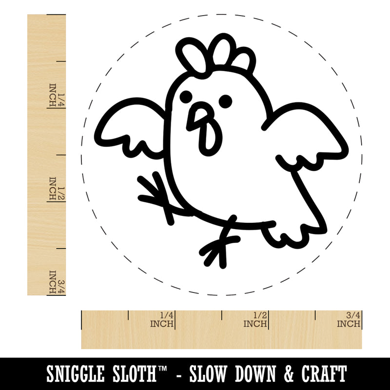 Cartoon Chicken Hen Trying to Fly Rubber Stamp for Stamping Crafting Planners