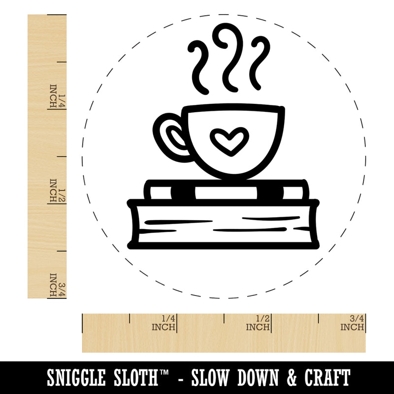 Coffee Sitting on Stack of Books Reading Rubber Stamp for Stamping Crafting Planners