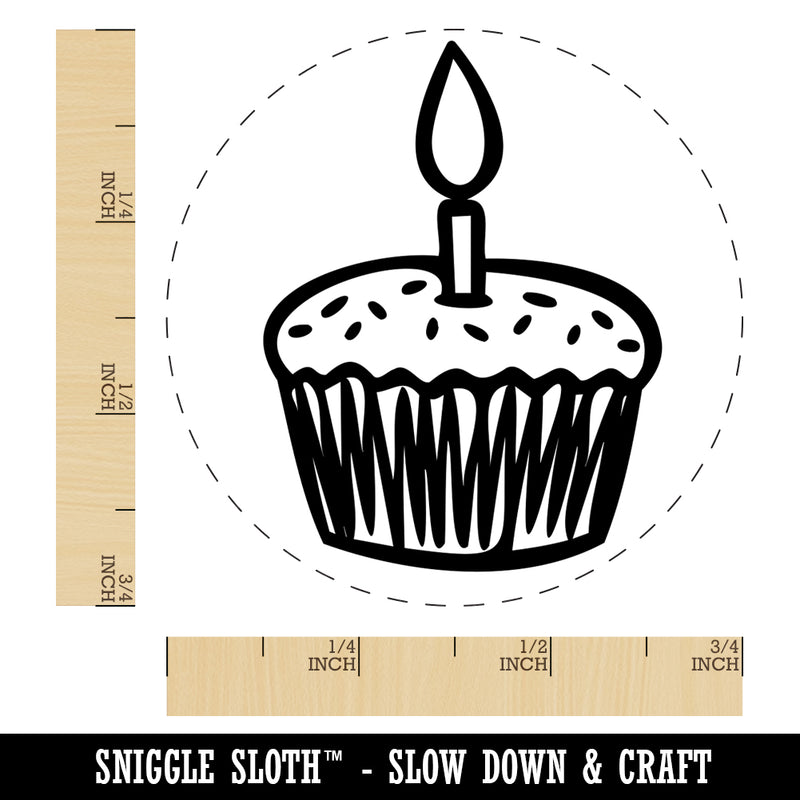 Sprinkled Birthday Cupcake with Candle Rubber Stamp for Stamping Crafting Planners