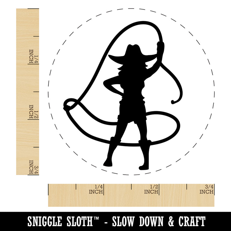 Rodeo Cowboy Woman Cowgirl Waving Lasso Around Rubber Stamp for Stamping Crafting Planners