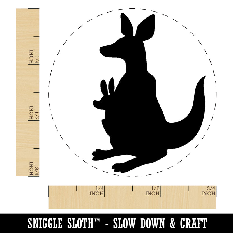 Kangaroo Mother with Baby Joey Silhouette Rubber Stamp for Stamping Crafting Planners