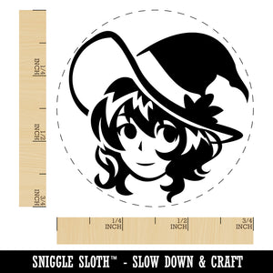 Adorable Anime Witch Girl with Hat Halloween Rubber Stamp for Stamping Crafting Planners