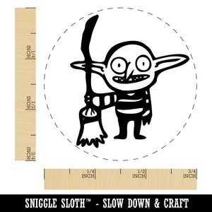 Creepy Goblin With Witch Broomstick Rubber Stamp for Stamping Crafting Planners