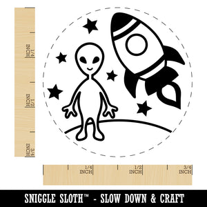 Alien and Rocket Space Rubber Stamp for Stamping Crafting Planners