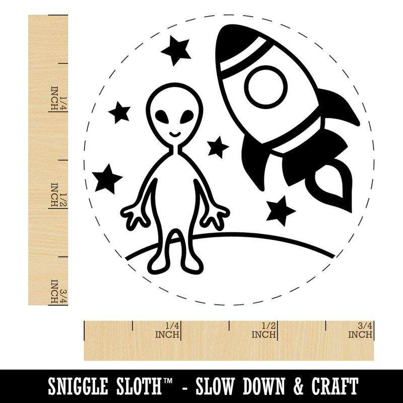 Alien and Rocket Space Rubber Stamp for Stamping Crafting Planners