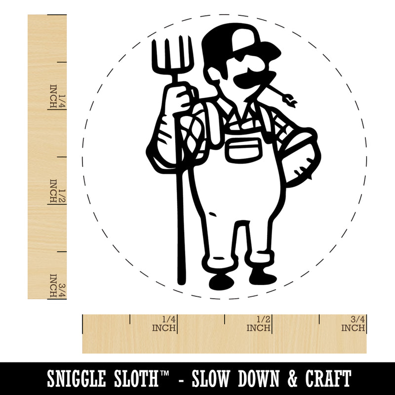 Farmer with Overalls and Pitchfork Rubber Stamp for Stamping Crafting Planners