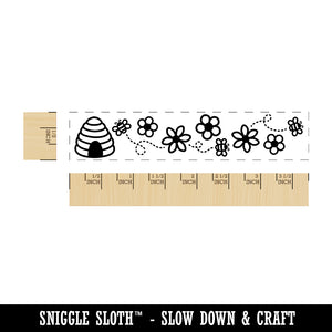 Buzzing Bees and Flowers with Hive Rectangle Rubber Stamp for Stamping Crafting