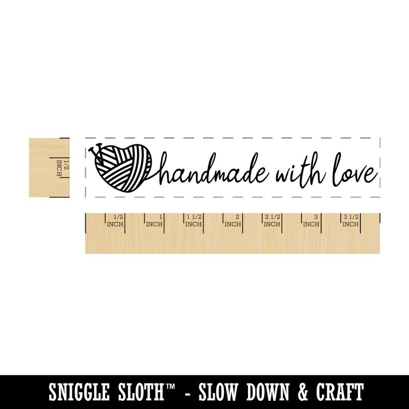 Knitting Handmade with Love Yarn Heart Rectangle Rubber Stamp for Stamping Crafting