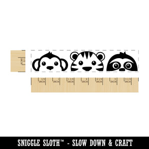 Peeking Zoo Animals Sloth Monkey Tiger Rectangle Rubber Stamp for Stamping Crafting