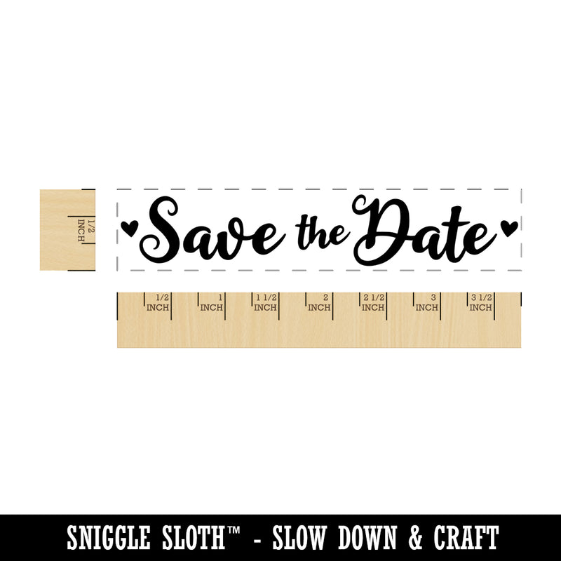 Save the Date Lovely Script with Hearts Wedding Anniversary Party Rectangle Rubber Stamp for Stamping Crafting