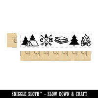 Camping Border Pine Tree Smores Campfire Tent Woods Rectangle Rubber Stamp for Stamping Crafting