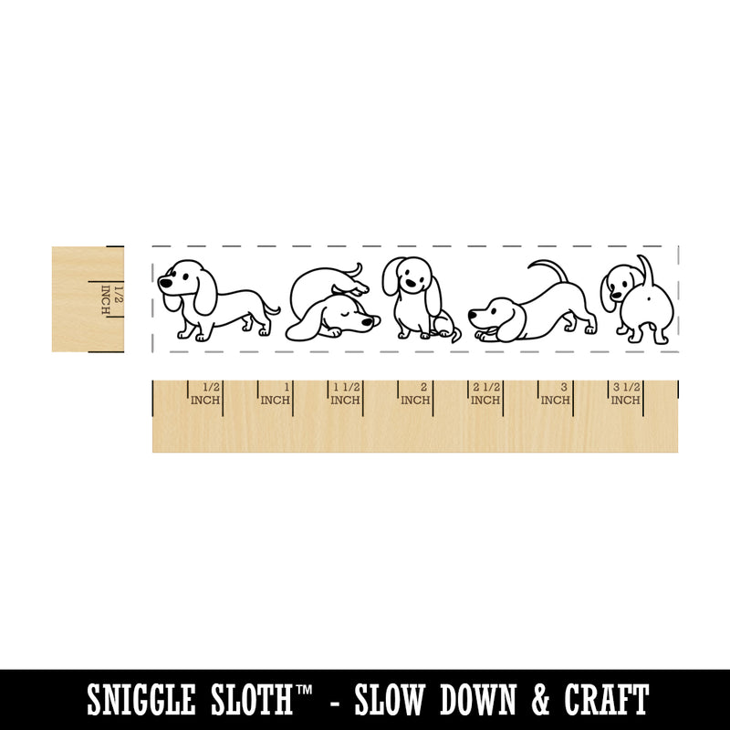 Chibi Dachshund Wiener Dog Border Rectangle Rubber Stamp for Stamping Crafting