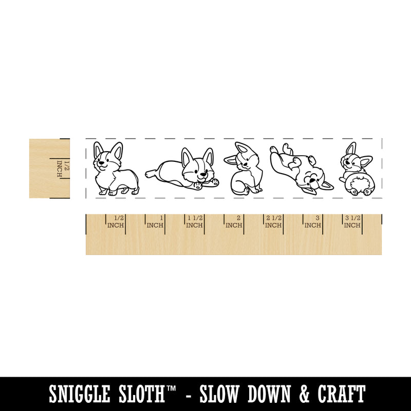 Chibi Pembroke Welsh Corgi Dog Border Rectangle Rubber Stamp for Stamping Crafting