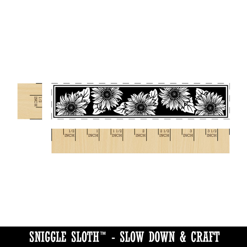 Sunflowers Border with Dark Background Rectangle Rubber Stamp for Stamping Crafting