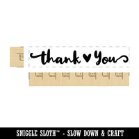 Artsy Inky Lowercase Script Thank You with Heart Rectangle Rubber Stamp for Stamping Crafting
