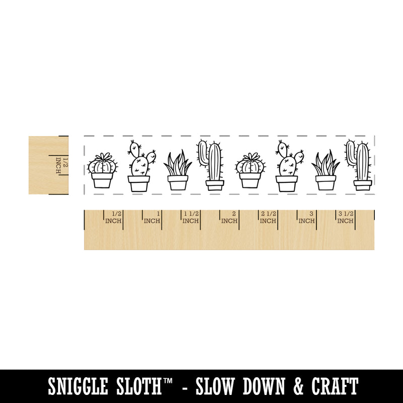 Cute Potted Cactus Cacti Plants Border Rectangle Rubber Stamp for Stamping Crafting