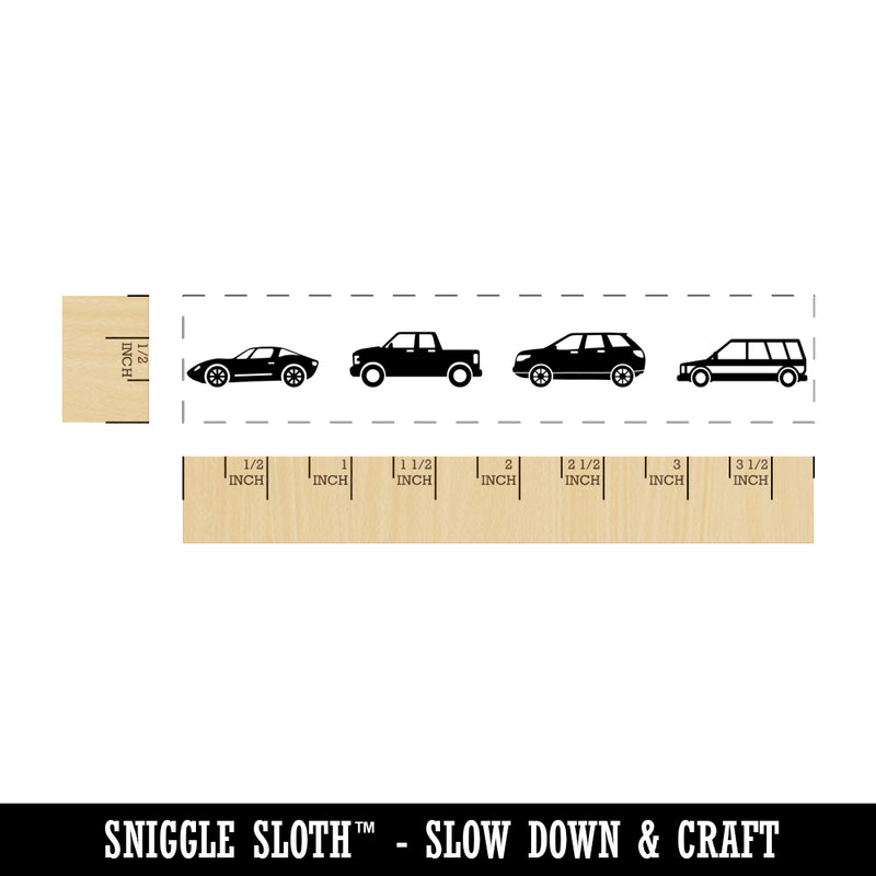 Cars Trucks Motor Vehicles Automobiles in a Row Rectangle Rubber Stamp for Stamping Crafting