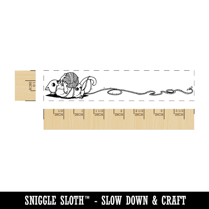 Cute Cat Kitten Playing with Ball of Yarn String Rectangle Rubber Stamp for Stamping Crafting