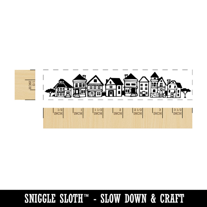 Cute Houses Homes Neighborhood Rectangle Rubber Stamp for Stamping Crafting