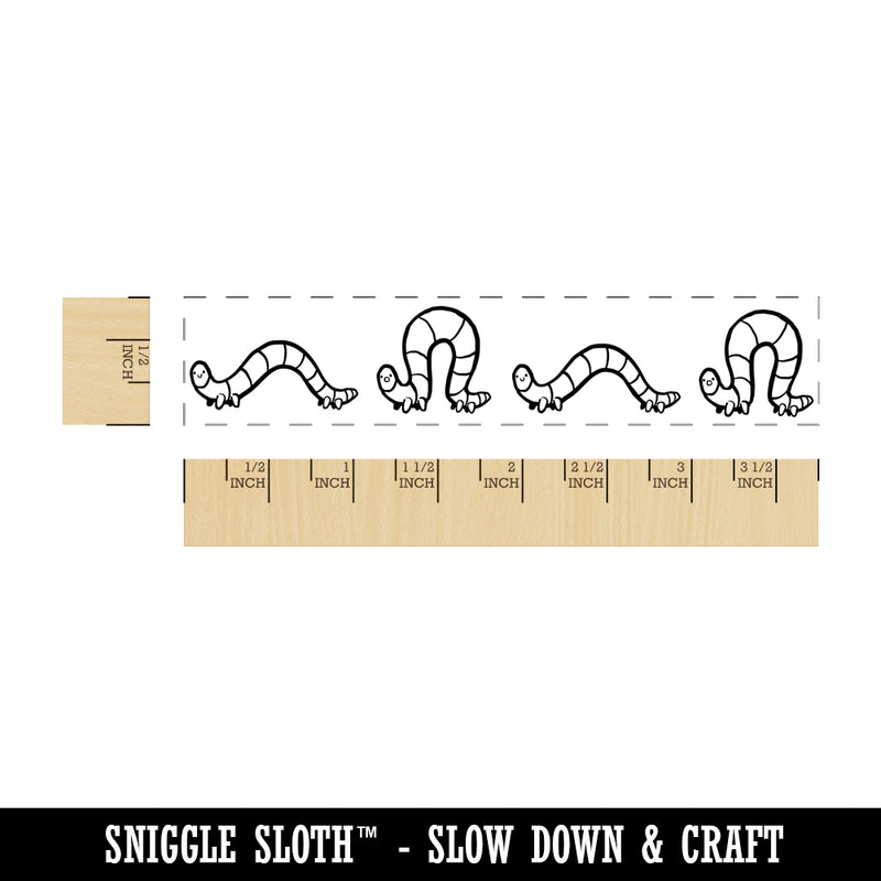 Cute Inchworm Caterpillar Scooting Along Rectangle Rubber Stamp for Stamping Crafting